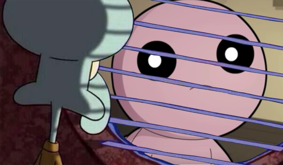 isaac (from the binding of isaac) staring at squidward Blank Meme Template