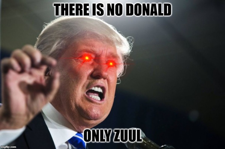 "He says he's the Gatekeeper..." | THERE IS NO DONALD; ONLY ZUUL | image tagged in donald trump,zuul,there is no dana only zuul,trump,trump derangement syndrome,what a lovely singing voice | made w/ Imgflip meme maker