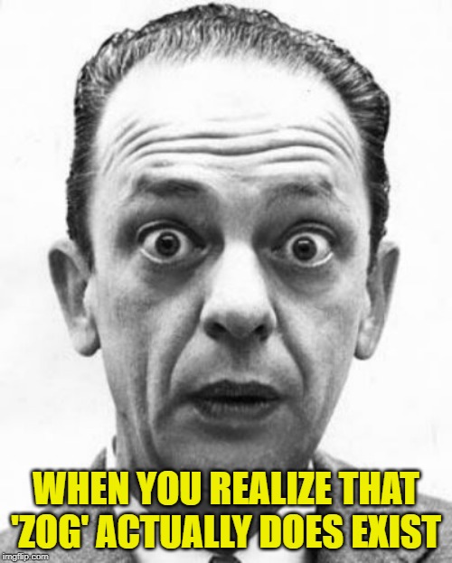 ZOG | WHEN YOU REALIZE THAT 'ZOG' ACTUALLY DOES EXIST | image tagged in don knotts shocked,zog | made w/ Imgflip meme maker
