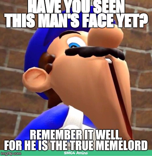 smg4's face | HAVE YOU SEEN THIS MAN'S FACE YET? REMEMBER IT WELL, FOR HE IS THE TRUE MEMELORD | image tagged in smg4's face | made w/ Imgflip meme maker