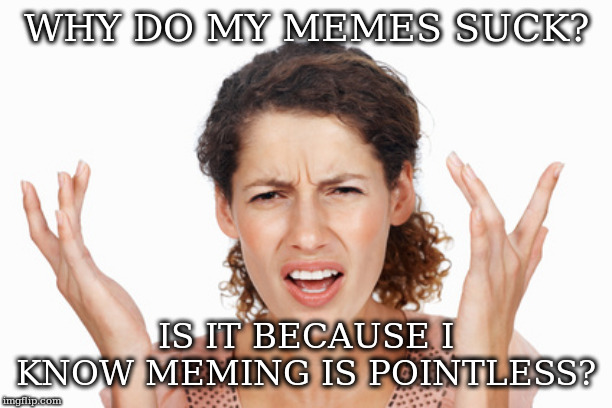 Indignant | WHY DO MY MEMES SUCK? IS IT BECAUSE I KNOW MEMING IS POINTLESS? | image tagged in indignant | made w/ Imgflip meme maker