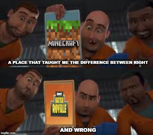 Megamind right and wrong | A PLACE THAT TAUGHT ME THE DIFFERENCE BETWEEN RIGHT; AND WRONG | image tagged in megamind right and wrong,minecraft | made w/ Imgflip meme maker