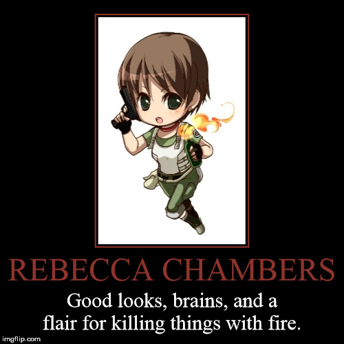 image tagged in funny,demotivationals,resident evil,rebecca chambers,chibi,kill it with fire | made w/ Imgflip demotivational maker