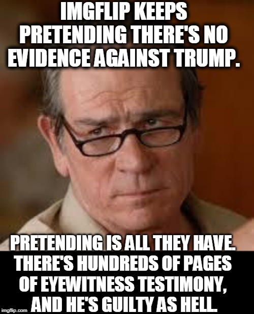 This hearsay crap is old crap. Now we've got people in the room. It's not hearsay any more. | IMGFLIP KEEPS PRETENDING THERE'S NO EVIDENCE AGAINST TRUMP. PRETENDING IS ALL THEY HAVE. 
THERE'S HUNDREDS OF PAGES 
OF EYEWITNESS TESTIMONY, 
AND HE'S GUILTY AS HELL. | image tagged in my face when someone asks a stupid question,trump,guilty,guilty guilty,guilty guilty guilty | made w/ Imgflip meme maker