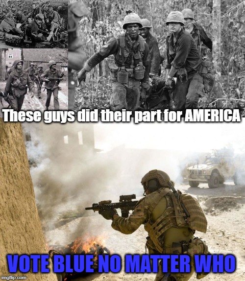 America at risk | These guys did their part for AMERICA; VOTE BLUE NO MATTER WHO | image tagged in vote blue | made w/ Imgflip meme maker