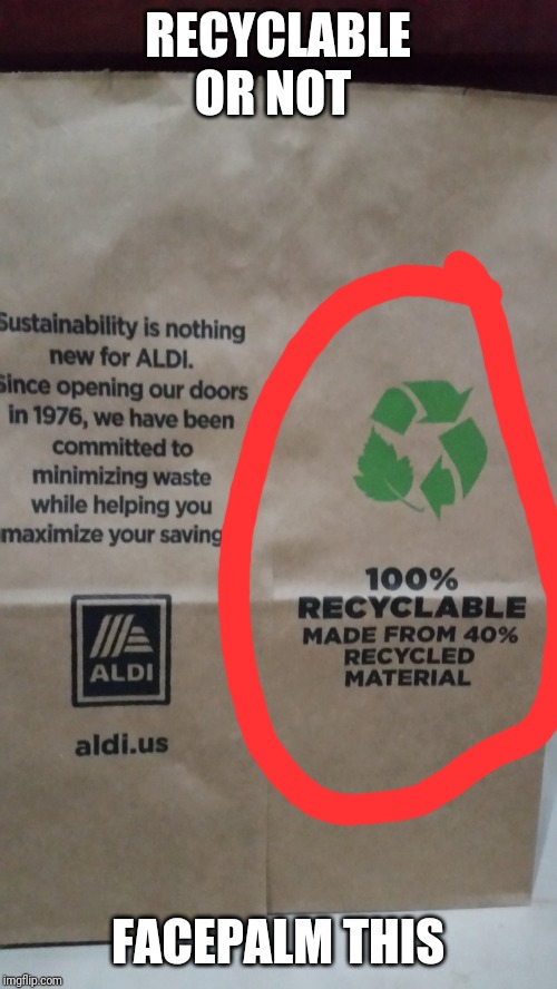 A bag of confusion | RECYCLABLE OR NOT; FACEPALM THIS | image tagged in a bag of confusion | made w/ Imgflip meme maker