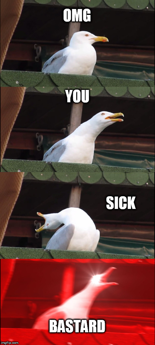 Inhaling Seagull Meme | OMG YOU SICK BASTARD | image tagged in memes,inhaling seagull | made w/ Imgflip meme maker