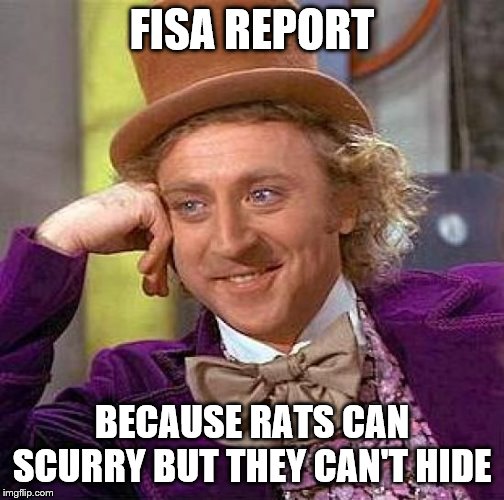Creepy Condescending Wonka Meme | FISA REPORT; BECAUSE RATS CAN SCURRY BUT THEY CAN'T HIDE | image tagged in memes,creepy condescending wonka,political memes | made w/ Imgflip meme maker