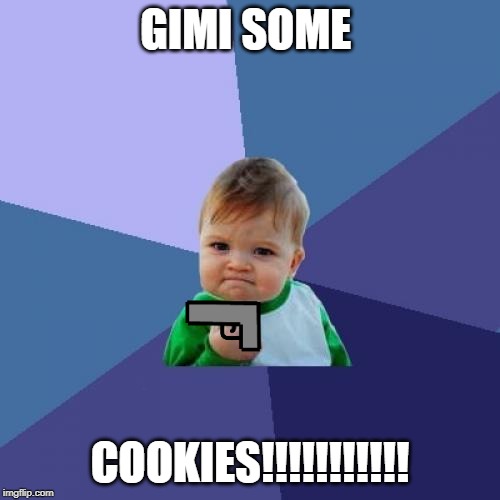 Success Kid | GIMI SOME; COOKIES!!!!!!!!!!! | image tagged in memes,success kid | made w/ Imgflip meme maker