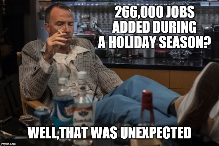 266,000 JOBS ADDED DURING A HOLIDAY SEASON? WELL,THAT WAS UNEXPECTED | made w/ Imgflip meme maker