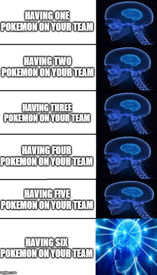 Use 6 Pokemon | image tagged in memes,expanding brain | made w/ Imgflip meme maker