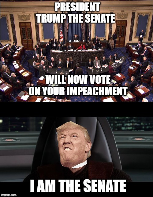 PRESIDENT TRUMP THE SENATE; WILL NOW VOTE ON YOUR IMPEACHMENT; I AM THE SENATE | image tagged in senate floor,i am the senate | made w/ Imgflip meme maker