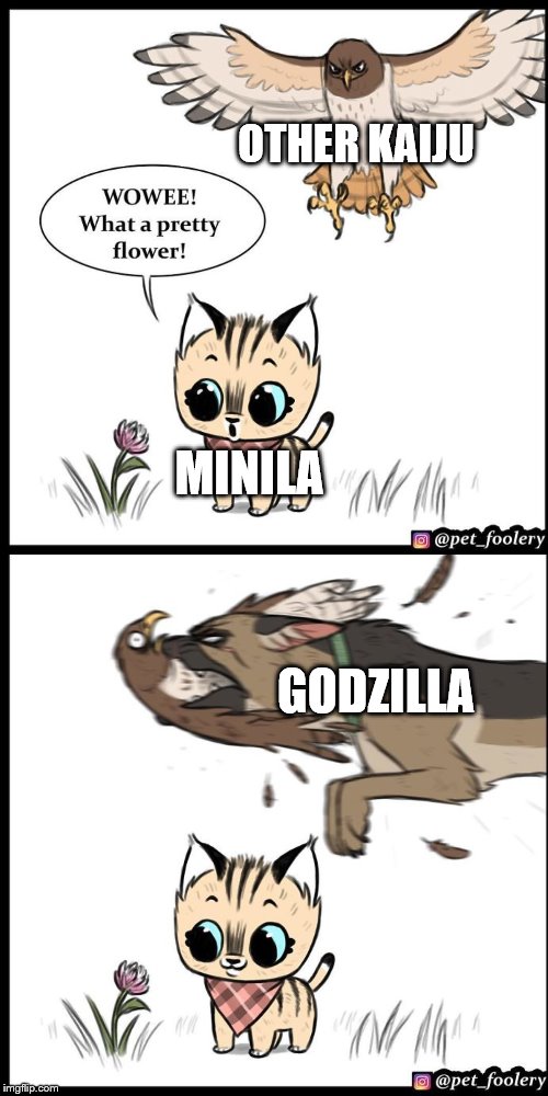 Brutus and pixie | OTHER KAIJU; MINILA; GODZILLA | image tagged in brutus and pixie | made w/ Imgflip meme maker