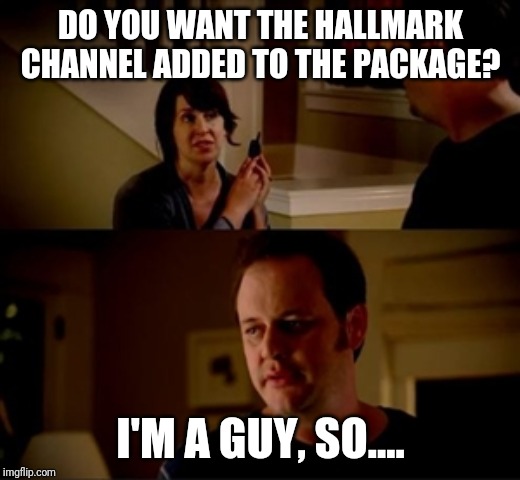 Jake from state farm | DO YOU WANT THE HALLMARK CHANNEL ADDED TO THE PACKAGE? I'M A GUY, SO.... | image tagged in jake from state farm | made w/ Imgflip meme maker