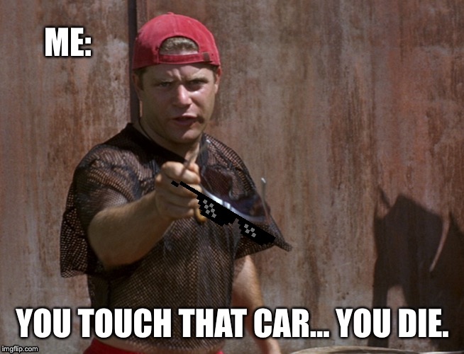 ME:; YOU TOUCH THAT CAR... YOU DIE. | image tagged in car,dont,doug,stranger things | made w/ Imgflip meme maker