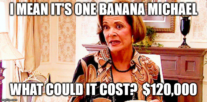 It's one banana | I MEAN IT'S ONE BANANA MICHAEL; WHAT COULD IT COST?  $120,000 | image tagged in it's one banana | made w/ Imgflip meme maker