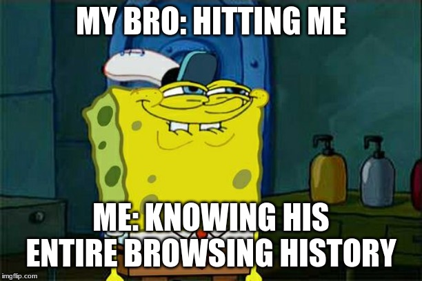 Don't You Squidward Meme | MY BRO: HITTING ME; ME: KNOWING HIS ENTIRE BROWSING HISTORY | image tagged in memes,dont you squidward | made w/ Imgflip meme maker