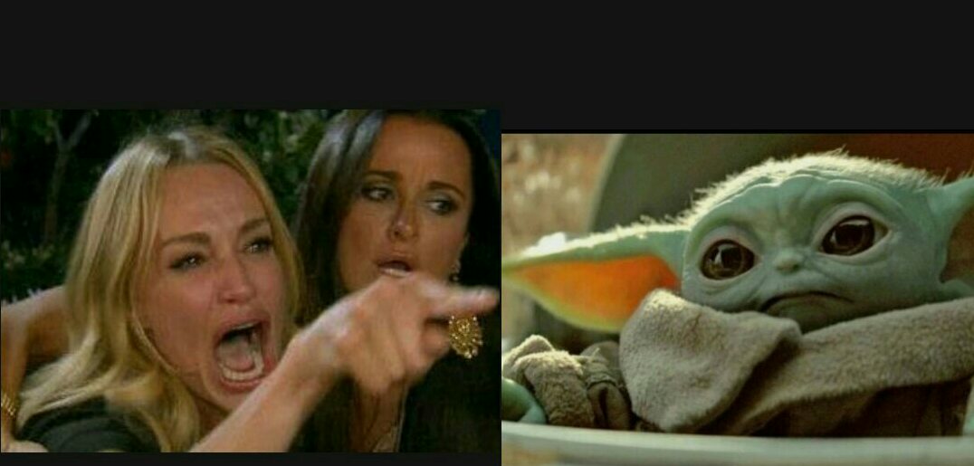Woman yelling at baby Yoda Blank Meme Template