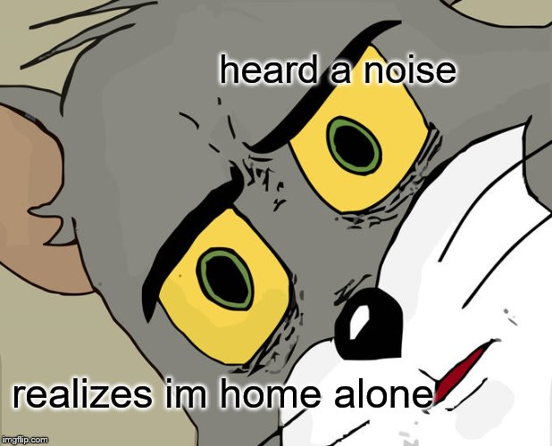 Unsettled Tom | heard a noise; realizes im home alone | image tagged in memes,unsettled tom | made w/ Imgflip meme maker