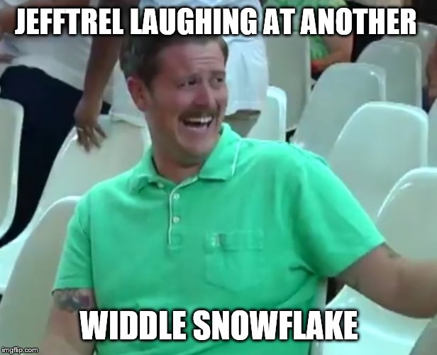 Green Shirt Guy | JEFFTREL LAUGHING AT ANOTHER WIDDLE SNOWFLAKE | image tagged in green shirt guy | made w/ Imgflip meme maker