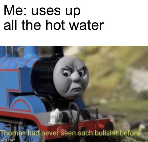 Thomas had never seen such bullshit before | Me: uses up all the hot water | image tagged in thomas had never seen such bullshit before | made w/ Imgflip meme maker