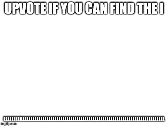 Blank White Template | UPVOTE IF YOU CAN FIND THE I; LLLLLLLLILLLLLLLLLLLLLLLLLLLLLLLLLLLLLLLLLLLLLLLLLLLLLLLLLLLLLLLLLLLLLLLLLLLLLLLL | image tagged in blank white template | made w/ Imgflip meme maker