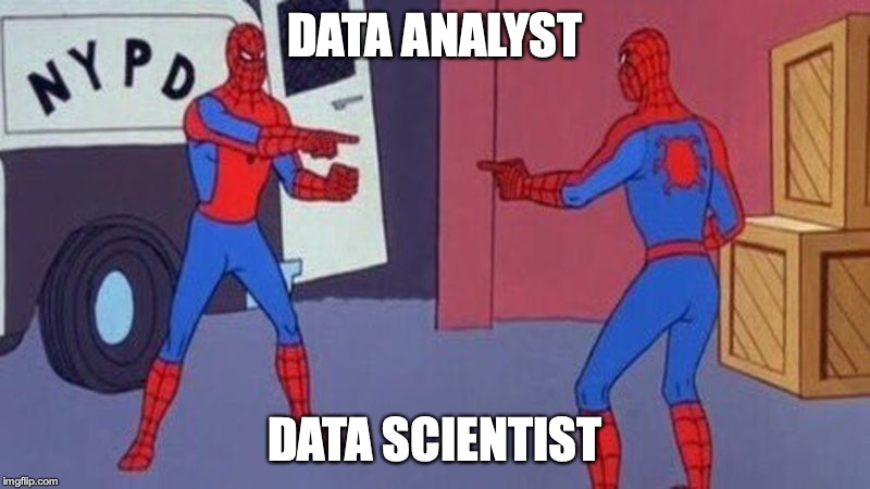 spiderman pointing at spiderman | DATA ANALYST; DATA SCIENTIST | image tagged in spiderman pointing at spiderman | made w/ Imgflip meme maker