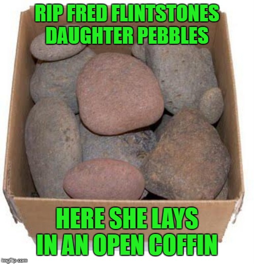 Box of Rocks | RIP FRED FLINTSTONES DAUGHTER PEBBLES; HERE SHE LAYS IN AN OPEN COFFIN | image tagged in box of rocks | made w/ Imgflip meme maker