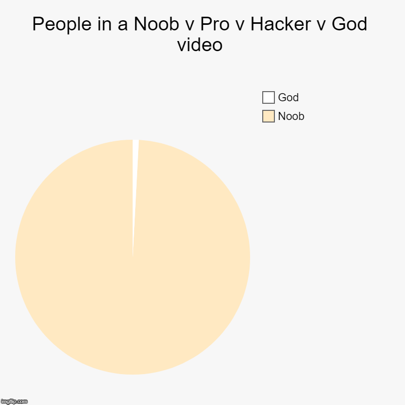 People in a Noob v Pro v Hacker v God video | Noob, God | image tagged in charts,pie charts | made w/ Imgflip chart maker