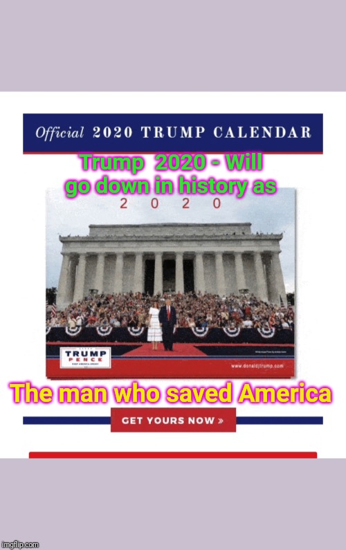 ORANGE MAN AWESOME! | Trump  2020 - Will go down in history as; The man who saved America | image tagged in trump 2020 | made w/ Imgflip meme maker
