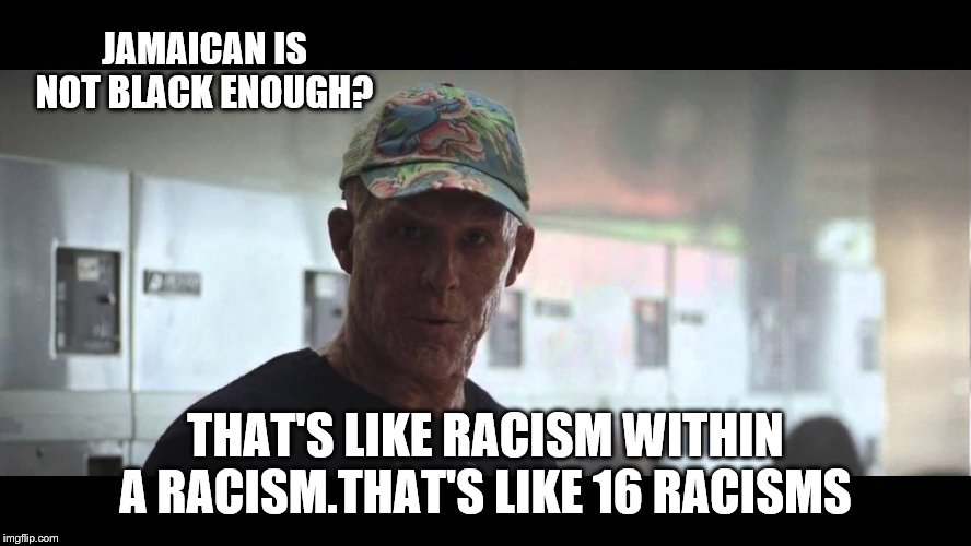 JAMAICAN IS NOT BLACK ENOUGH? THAT'S LIKE RACISM WITHIN A RACISM.THAT'S LIKE 16 RACISMS | made w/ Imgflip meme maker