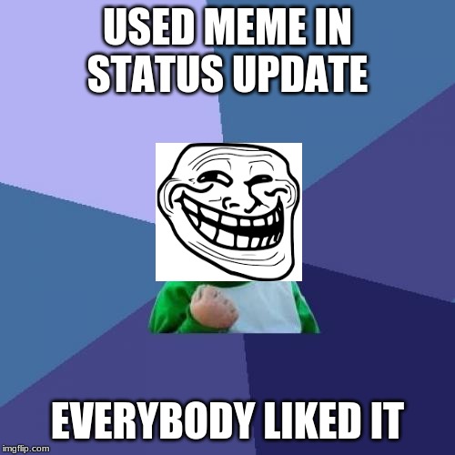 Success Kid Meme | USED MEME IN STATUS UPDATE; EVERYBODY LIKED IT | image tagged in memes,success kid | made w/ Imgflip meme maker