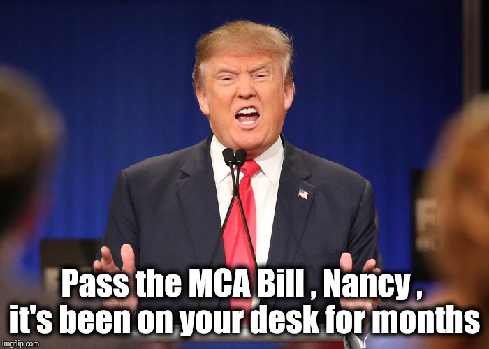 Donald Trump Angry Debate | Pass the MCA Bill , Nancy , 
it's been on your desk for months | image tagged in donald trump angry debate | made w/ Imgflip meme maker
