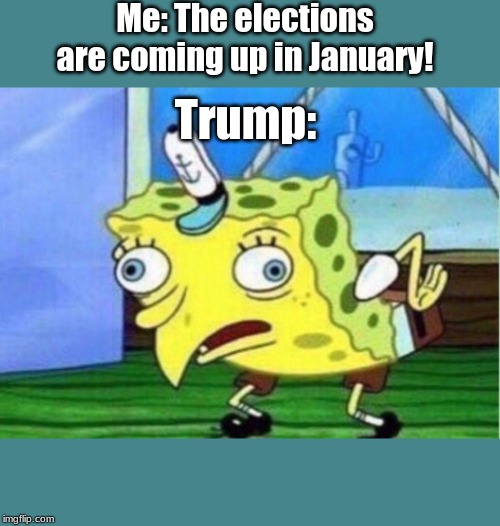 Mocking Spongebob | Me: The elections are coming up in January! Trump: | image tagged in memes,mocking spongebob | made w/ Imgflip meme maker