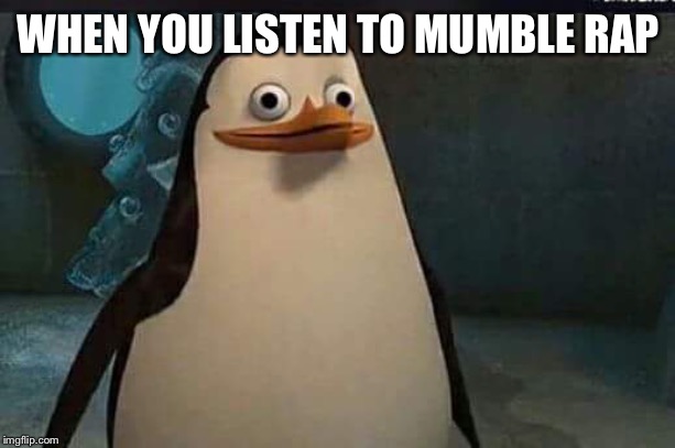 Madagascar penguin | WHEN YOU LISTEN TO MUMBLE RAP | image tagged in madagascar penguin | made w/ Imgflip meme maker