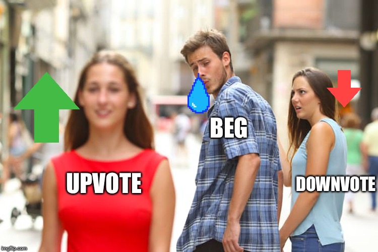 Distracted Boyfriend | BEG; DOWNVOTE; UPVOTE | image tagged in memes,distracted boyfriend | made w/ Imgflip meme maker