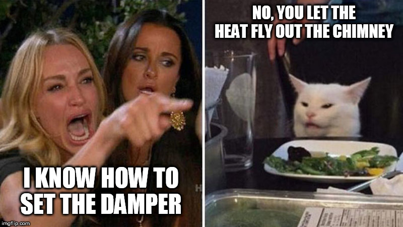 NO, YOU LET THE HEAT FLY OUT THE CHIMNEY; I KNOW HOW TO SET THE DAMPER | made w/ Imgflip meme maker