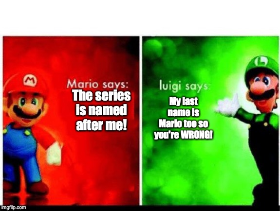 Mario Vs. Luigi | The series is named after me! My last name is Mario too so you're WRONG! | image tagged in mario vs luigi | made w/ Imgflip meme maker