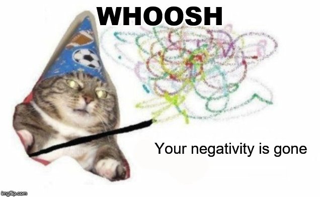 The Great Ememeon makes your Negativity be-gon. | WHOOSH; Your negativity is gone | image tagged in woosh cat | made w/ Imgflip meme maker