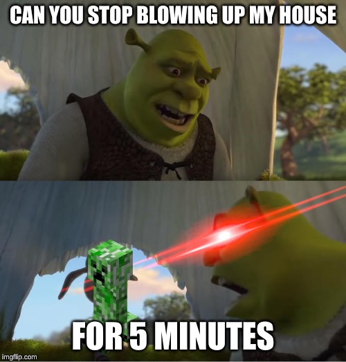 Shrek For Five Minutes | CAN YOU STOP BLOWING UP MY HOUSE; FOR 5 MINUTES | image tagged in shrek for five minutes | made w/ Imgflip meme maker