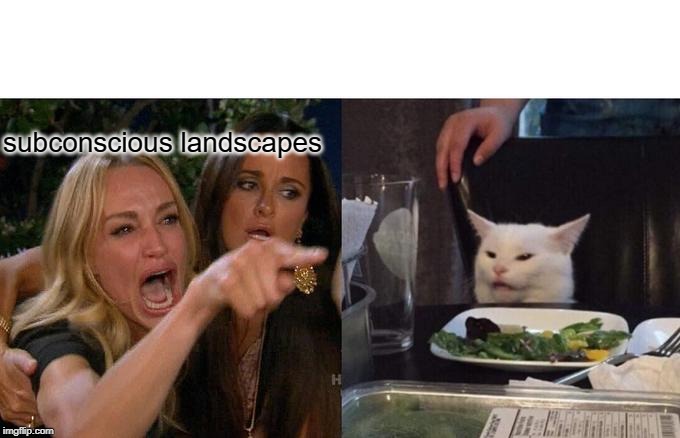 Woman Yelling At Cat Meme | subconscious landscapes | image tagged in memes,woman yelling at cat | made w/ Imgflip meme maker