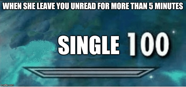 Skyrim 100 Blank | WHEN SHE LEAVE YOU UNREAD FOR MORE THAN 5 MINUTES; SINGLE | image tagged in skyrim 100 blank,100,memes,single,when she,bruh | made w/ Imgflip meme maker