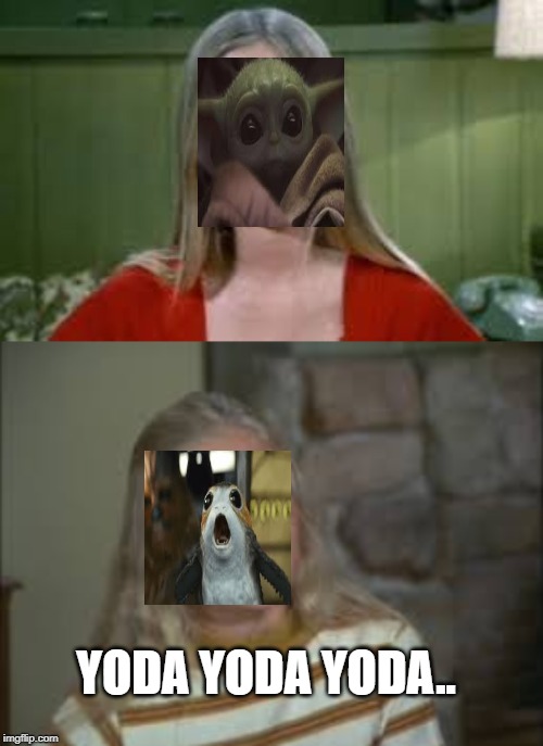 Very poorly done porg & baby Yoda meme | YODA YODA YODA.. | image tagged in marcia really,brady bunch,marcia marcia marcia | made w/ Imgflip meme maker