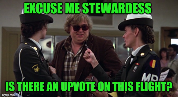 EXCUSE ME STEWARDESS IS THERE AN UPVOTE ON THIS FLIGHT? | made w/ Imgflip meme maker