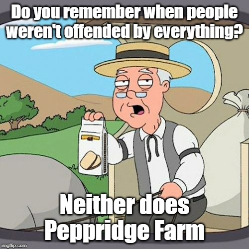 Pepperidge Farm Remembers | Do you remember when people weren't offended by everything? Neither does Peppridge Farm | image tagged in memes,pepperidge farm remembers | made w/ Imgflip meme maker