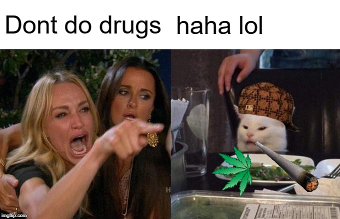Woman Yelling At Cat | Dont do drugs; haha lol | image tagged in memes,woman yelling at cat | made w/ Imgflip meme maker