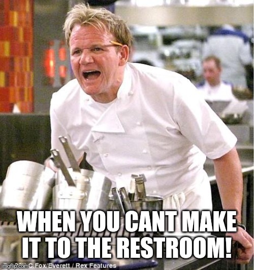 Chef Gordon Ramsay | WHEN YOU CANT MAKE IT TO THE RESTROOM! | image tagged in memes,chef gordon ramsay | made w/ Imgflip meme maker