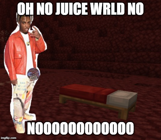 Juice Wrld in nether | OH NO JUICE WRLD NO; NOOOOOOOOOOOO | image tagged in juice wrld in nether | made w/ Imgflip meme maker
