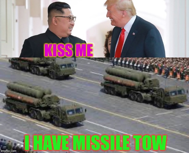 Oh go on it’s Christmas ..Smack one on him (ง'̀-'́)ง | KISS ME; I HAVE MISSILE TOW | image tagged in kim  trump,mistletoe,arms,christmas,traditions,misunderstood | made w/ Imgflip meme maker