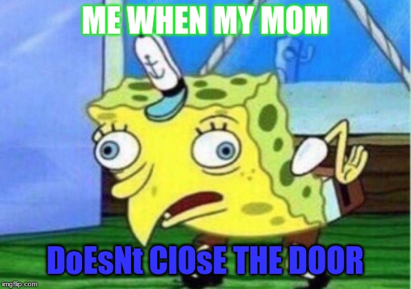 Mocking Spongebob | ME WHEN MY MOM; DoEsNt ClOsE THE DOOR | image tagged in memes,mocking spongebob | made w/ Imgflip meme maker